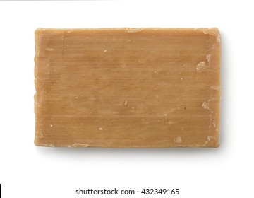 Top View Of Old Soap Bar Isolated On White