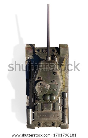 Top view of old soviet tank T-34 isolated on white background