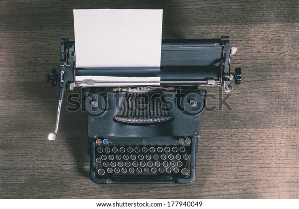 Top View Old Typewriter On Wooden Stock Photo (edit Now) 177940049