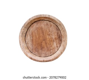 Top View Old Wood Tray Pouring Cooked Sticky Rice Or Stirring Newly Steamed Glutinous Rice  Isolated On White Background , Clipping Path