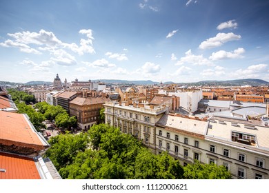 Top view on Andrassy avenue with old residential buildings during the daylight in Budapest city, Hungary