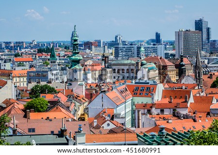 Top view on the beautiful old buildings in the old town of Bratislava city. Slovakia.