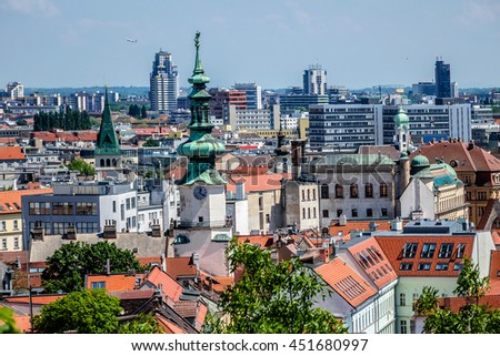 Top view on the beautiful old buildings in the old town of Bratislava city. Slovakia.