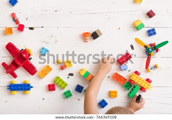 Top View On Child Playing Building Stock Photo (Edit Now) 766369108