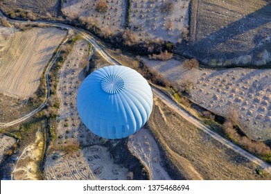 Top View On The Hot Air Ballon And Ground