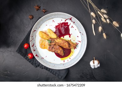 Top View On A Plate With Foie Gras Dish