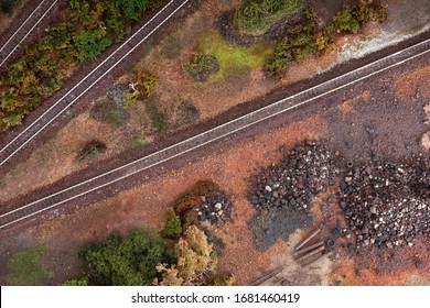 Top View On Rails In The Nature - Model Train