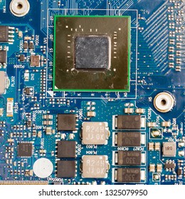 Top View On Repairable Computer Or Laptop Motherboard. Top View On Laptop Mainboard Details