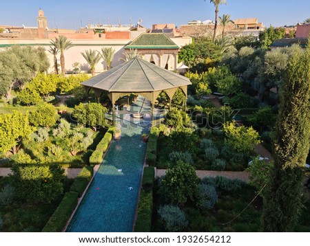 Top view of one of the most beautiful garden or parks in Marrakesh
