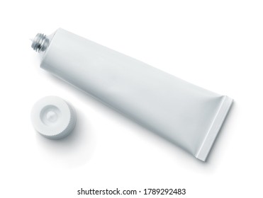 Top view of open blank cosmetic tube isolated on white - Shutterstock ID 1789292483