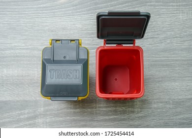 Top View Open Red Trash Bin For Dangerous Garbage Storage