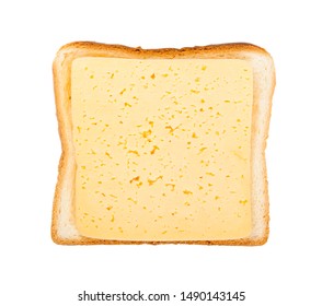 Top View Of Open Sandwich With Toast And Slice Of Cheese Isolated On White Background