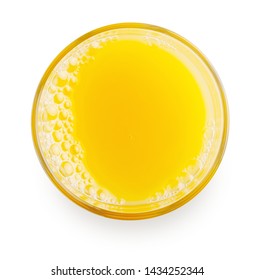 Top View Of Orange Juice In Glass Isolated On White Background