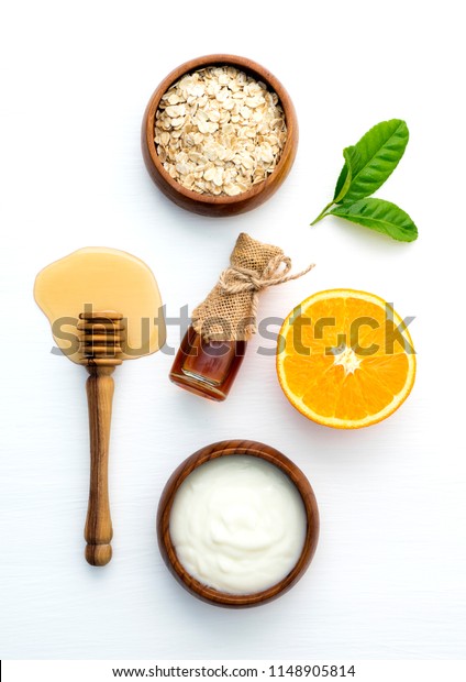 Top View Orange Oats Yogurt Honey Stock Photo Edit Now 1148905814