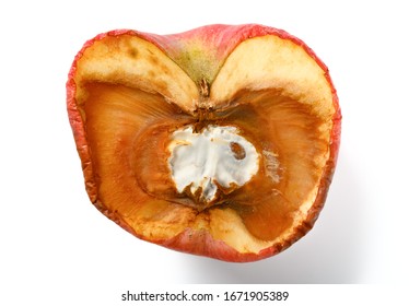 Top View Overripe Apple With Rotten Core On White Background