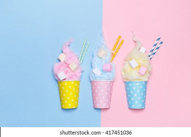 Top View of the Pastel Cotton Candy with marshmallows