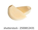 Top view of peeled white garlic cloves in stack is isolated on white background with clipping path.