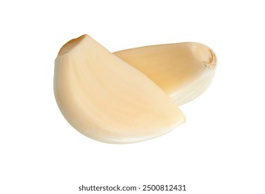 Top view of peeled white garlic cloves in stack is isolated on white background with clipping path. - Powered by Shutterstock