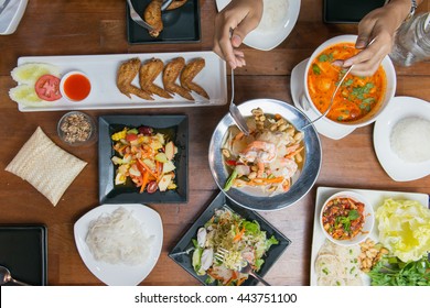 Top View People Eating Thai Food Stock Photo (Edit Now) 408093145