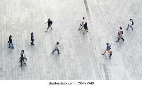 Top View Of People Walk On Business Pedestrian Street In City