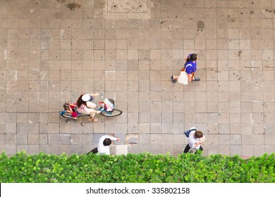 Top View Of People Walking In Business Area. 