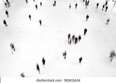 Top View People Walking White Floor In Motion Blur