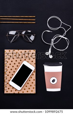 Similar – Business objects, cup of coffee, pen, phone and glasses.