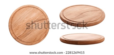 Top view and perspective of empty wood plate isolated on white background ストックフォト © 