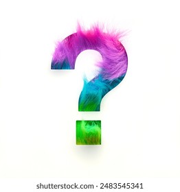 The top view photo shows a question mark made of multi-colored fur. A bright and stylish accent for the project.