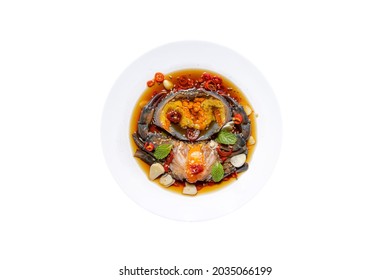 Top View Of  Pickled Crab In Fish Sauce With Isolated On White Background