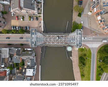 Top view picture of the vertical lifting bridge in Boskoop in the Netherlands