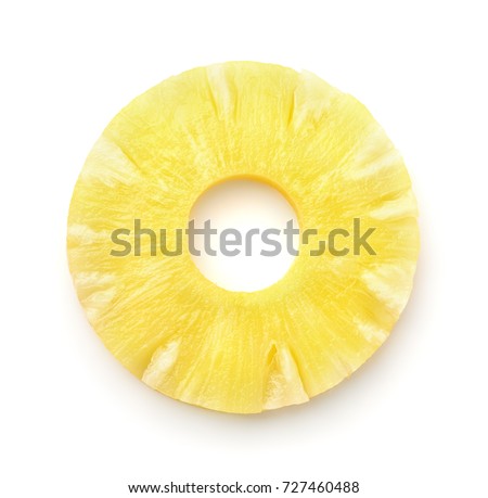 Top view of pineapple slice isolated on white