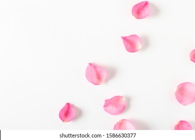 Top view of pink rose petals on white background.Valentine's day concept. - Shutterstock ID 1586630377