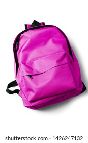 Top View Of Pink School Backpack On White Background