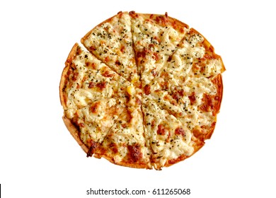 Top View Of Pizza Isolated And Clipping Path