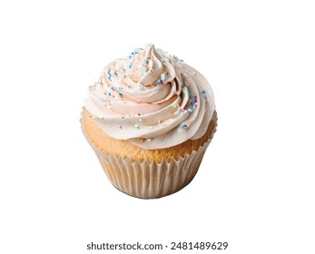 Top view plain cupcake with white cream and sprinkles isolated on white background - Powered by Shutterstock