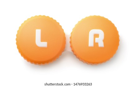 Top View Of Plastic Orange Contact Lens Case Isolated On White