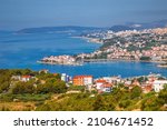 Top view of the Podstrana village on the Adriatic Sea, near of Split town, Croatia, Europe.