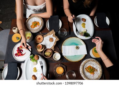 Top View Point Of Many Plate Fusion Wood India Japanese Mix Herb Style With Canister For Group Of Four People To Share And Enjoy As Family, Group Work Or Best Friends In Celebrating Or Party Time