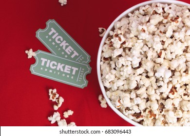 Top View Of Popcorn And Movie Tickets