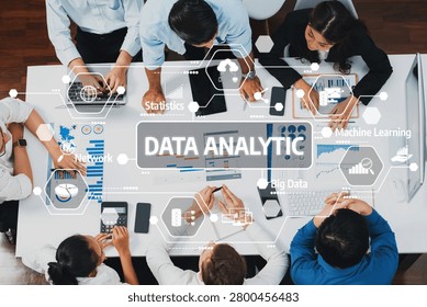 Top view project manager communicate and collaborate with team using project management software, tracking progress of project task and making schedule plan at meeting table. Prudent Amity