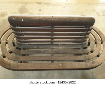 Top View Of A Public Vintage Wooden Seat At The Railway Station.