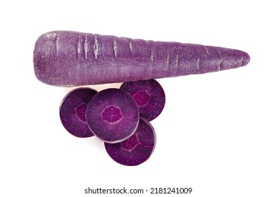 Top view of purple carrot isolated on white background