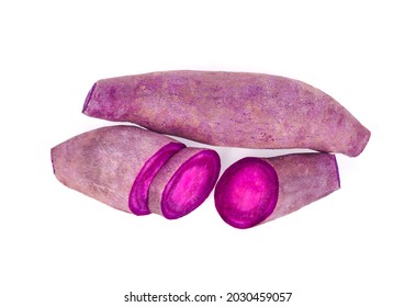 Top View Of Purple Sweet Potato Isolated On White Background. 