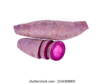 Top View Of Purple Sweet Potato Isolated On White Background. 