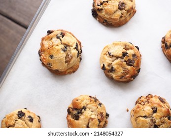 Top View Raisin Scone On Baking Paper