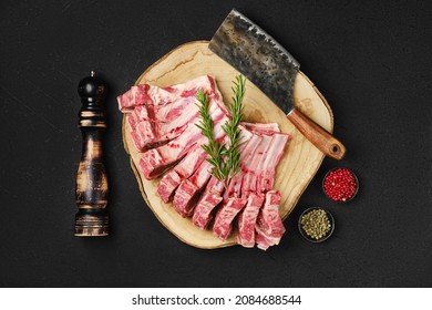 Top View Of Raw Fresh Lamb Rib Roast