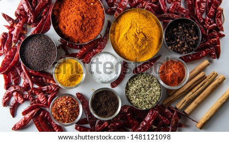 Top view of raw organic various spices 