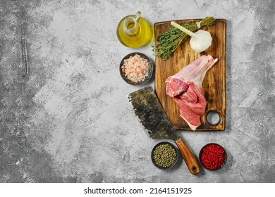 Top view of raw uncooked lamb leg, chump off shank