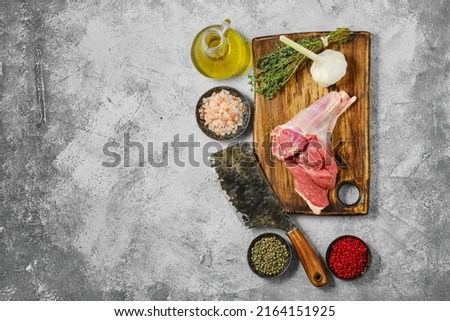 Top view of raw uncooked lamb leg, chump off shank